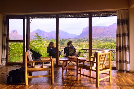 Korkor Lodge veranda with mountains in background