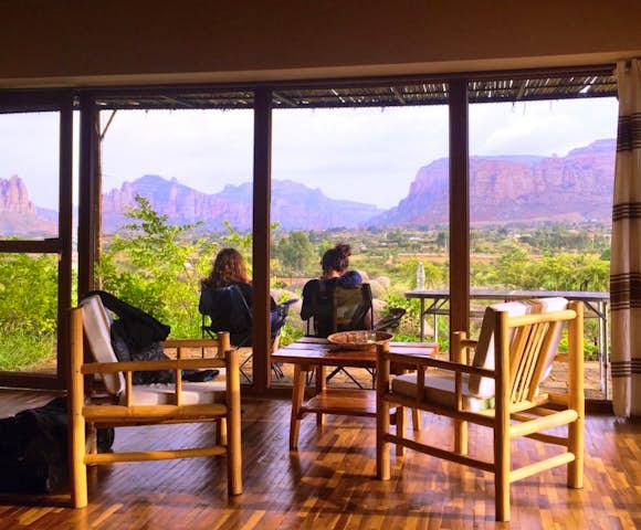 Korkor Lodge veranda with mountains in background